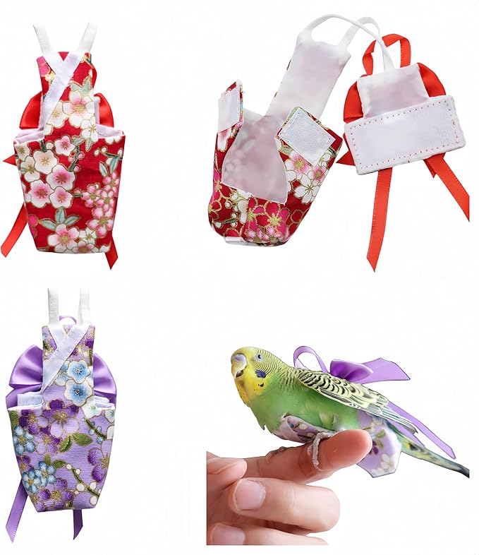 2 Pcs Bird Diapers Bird Harness Flight Suits Diapers with 80in Flying Leash Reusable Parrot Nappy with Waterproof Inner Layer for Cockatiel Budgie Conure Parakeet Lovebird-Red&Purple Sakura