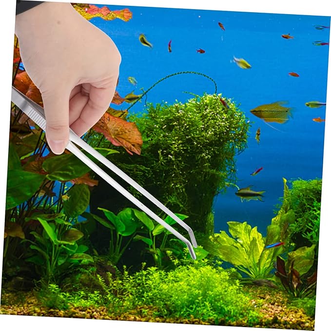 Didiseaon Curved Stainless Steel Aquatic Plant Tweezers Ergonomic Fish Tank Tongs for Easy Trimming of Low-Growing Plants Aquarium Tool for Aquarists