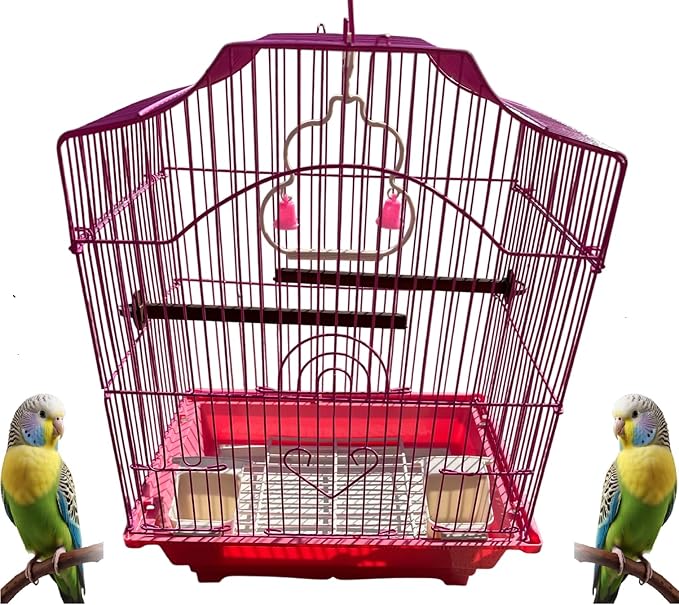 Pink 14-Inch Small Wire Bird Cage – Perfect for Budgies, Finches, Canaries, Lovebirds, Parakeets, and Small Parrots