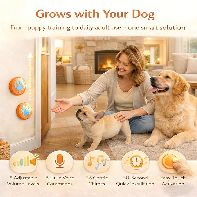 ChunHee Bells for Dog Training to Go Outside - Dog Door Bell with 36 Custom Sounds | Bell for Dogs to Ring to Go Potty | 5 Adjustable Volume(0-115dB) | Teach Puppies to Signal to Go Outside