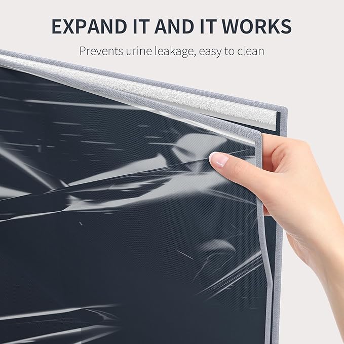 Aokeyee Cat Litter Box Enclosure Splash Guard, High Side All-Inclusive Waterproof, Gray Foldable Pet Litter Box Shield with 2 Hooks, Anti-Leakage, Dust Control, Easy to Clean