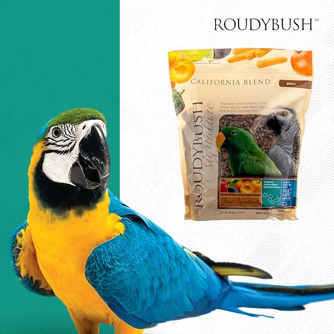 RoudyBush California Blend Pellets for Birds - Scientifically Formulated Bird Feed - Bird Food Pellets w/Dried Fruits, Vegetables & More - Nutritious & Healthy Feed for Birds (Small, 44oz)