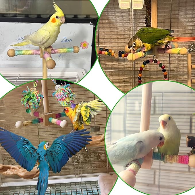 BABORUI Bird Toys, Parrot Foraging Shredder Hanging Toys with Perches for Cage