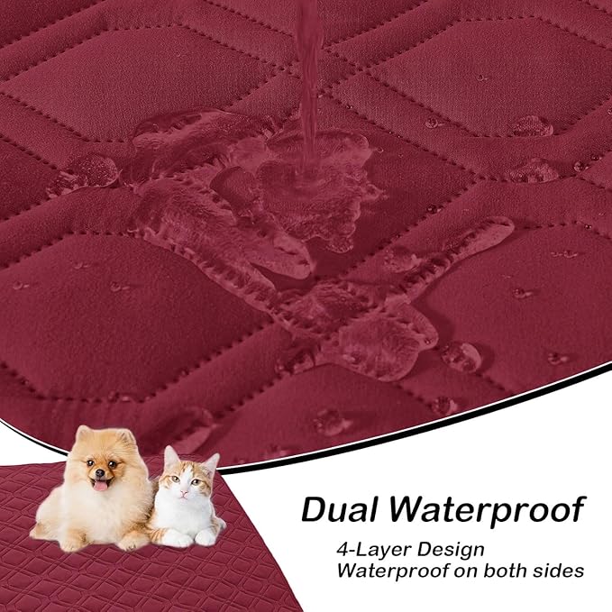 hyha Waterproof Dog Bed Blanket, Soft Pet Blankets, Waterproof Couch Cover for Dogs, Reversible Sofa Covers Washable for Furniture (52x82 Inch, Wine Red/Beige)