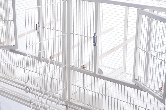 1F/2F/3F Stackable Center Divided Breeder Breeding Bird Flight Double Rolling Cage for Aviaries Canaries Cockatiels Lovebirds Finches Budgies Small Parrots. (White Vein, 2F)