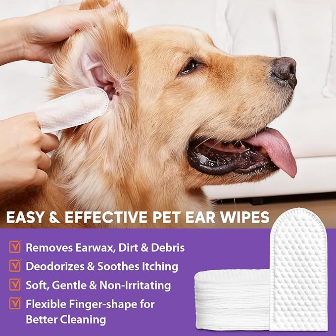Dog Ear Cleaner Kit - Dog Ear Wash with Aloe Vera & Witch Hazel, Dog Ear Finger Wipes & Ear Cleaner Solution for Dogs and Cats, Gently Remove Ear Wax & Debris, Soothe Ear Itching, Deodorize
