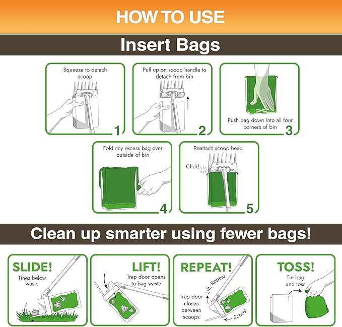 Neater Pet Brands Lift N’ Bag 2.0 Dog Pooper Scooper with Bag Attachment & 22" Pole for Small to Large Dogs, New & Improved Design, 195 Refill Bags, Heavy Duty Dog Poop Scooper for Yard, One-Hand Use
