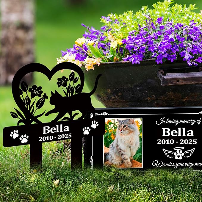 Pet Grave Markers Dog,Metal Pet Headstone for Lost Dog Sympathy Gift,Waterproof Dog Grave Markers for Garden or Indoor,Dog Tombstone Garden Memorial Graves (cat)