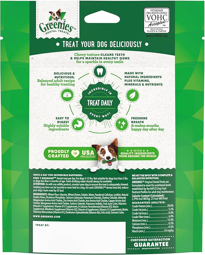 Greenies Veterinarian-Recommended Adult Natural Dental Dog Treats Teenie Size, Dog Dental Chews, Original Flavor, 6 oz. Pack, 22 Count