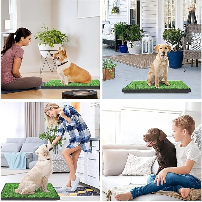 FluffyDream Dog Grass Pad with Tray, 20"x25" Artificial Grass for Dogs Potty Strong Absorbency Dog Grass Pad with Tray, Litter Box Training Pad