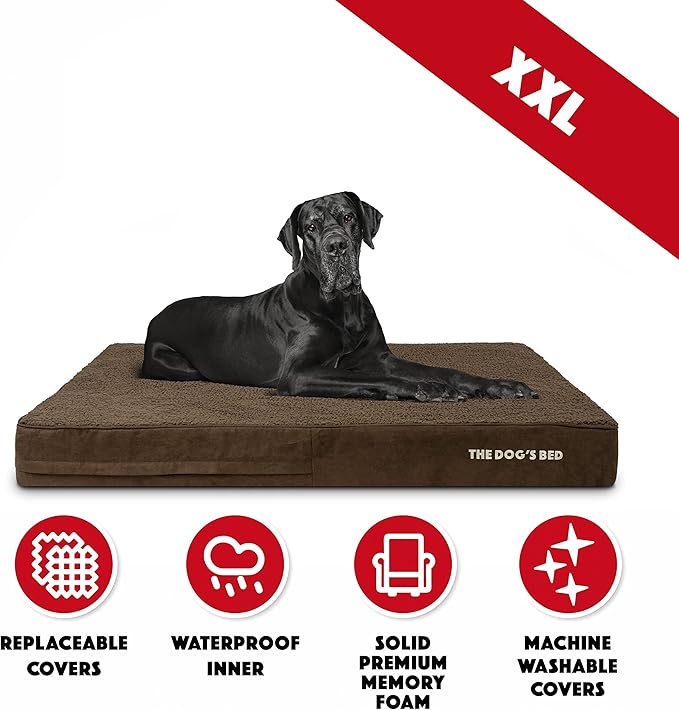 The Dog’s Bed Orthopedic Memory Foam Dog Bed Mattress, Oxford Fabric, Brown Plush, XXL, 6-Inch