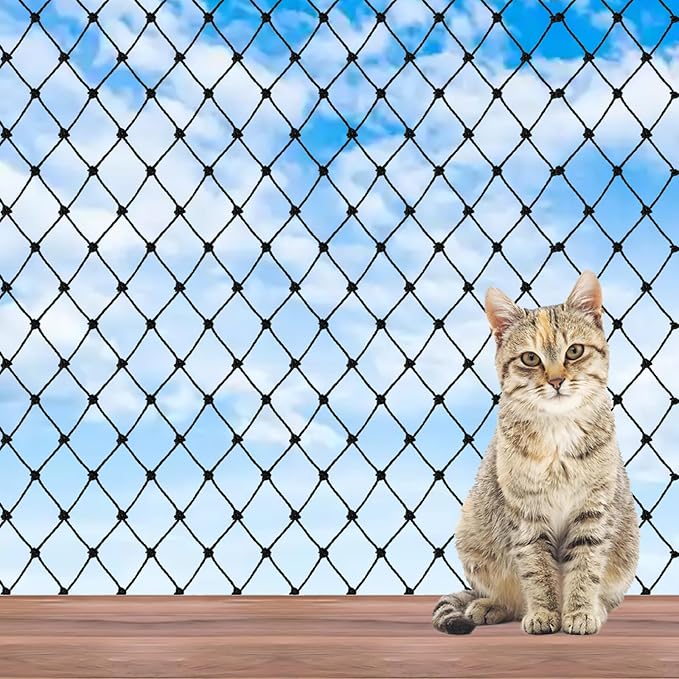Cat Balcony Netting, Large Cat Net Pet Anti-Fall Safety Netting,Tear-Resistant, Thickened Nylon Dogs Cats Climbing Net, Pet Mesh Fence for Balcony, Stair, Window, Outdoors (10x6.6ft)