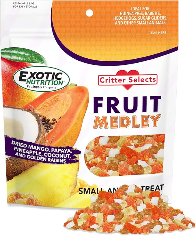 Fruit Medley Treat - Healthy Natural Dried Fruit Treat - Sugar Gliders, Squirrels, Chinchillas, Prairie Dogs, Opossums, Marmosets, Monkeys, Parrots, Birds, Rabbits, Guinea Pigs & Small Pets (4 oz.)