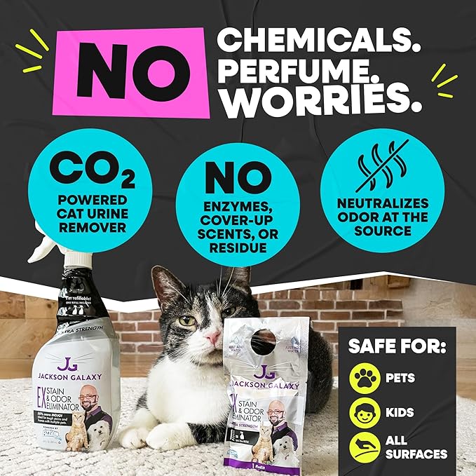 Jackson Galaxy EX Stain & Odor Eliminator - Cat Pee Cleaner, Reusable 23oz Bottle with Refill Included - Fast Acting & Non-Toxic CO2 Based Pet Urine Remover - Made by a Trusted Cat Expert
