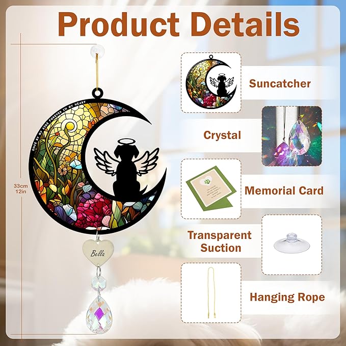 Dog Memorial Suncatcher, Personalized with Name Date Suncatcher, Pet Loss, Stained Glass Light Catcher, Gifts for Dog Lovers, Memorial Ornament Loss of Pet Sympathy Gift