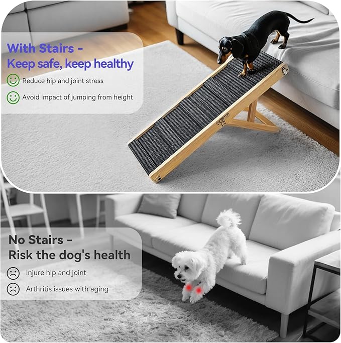 2026 Upgraded Dog Ramp for Couch, Foldable Small Dog Ramp for Sofa, 4 Adjustable Height from 13'' to 21", Portable Stable Pet Steps with Non-Slip Pad, Pet Ramps Use for Sofa Couch Stairs