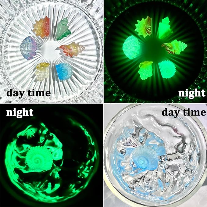 MIUPOO Glow Conch,Betta Stones,Glow in The Dark Crystal,Bonsai Decor,Chips Stone Small Decorative,Fish Tank Decor,6 Colors,12 Pieces.