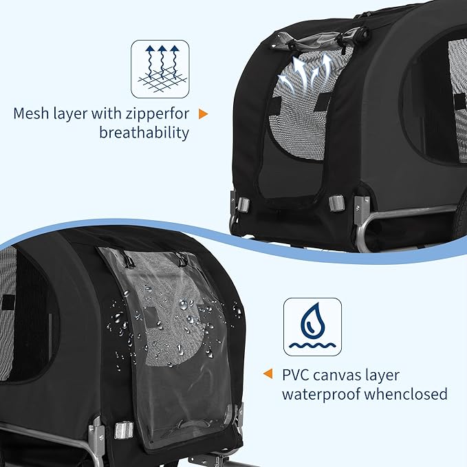 【Upgraded】 Dog Bike Trailer for Medium Large Dogs - Convertible to Jogging Stroller, 88Lbs Capacity, Waterproof & Ventilated Design with Safety Flag, Universal Hitch for 20-29" Bikes