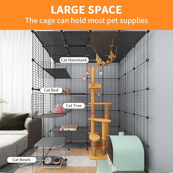 Oneluck 5-Tier Extra Large Cat Cages Indoor, 69 Inch Enclosure, Catio DIY Cat Playpen Detachable Metal Wire Kennels Cat Crate Exercise Place Ideal for 1-4 Cats