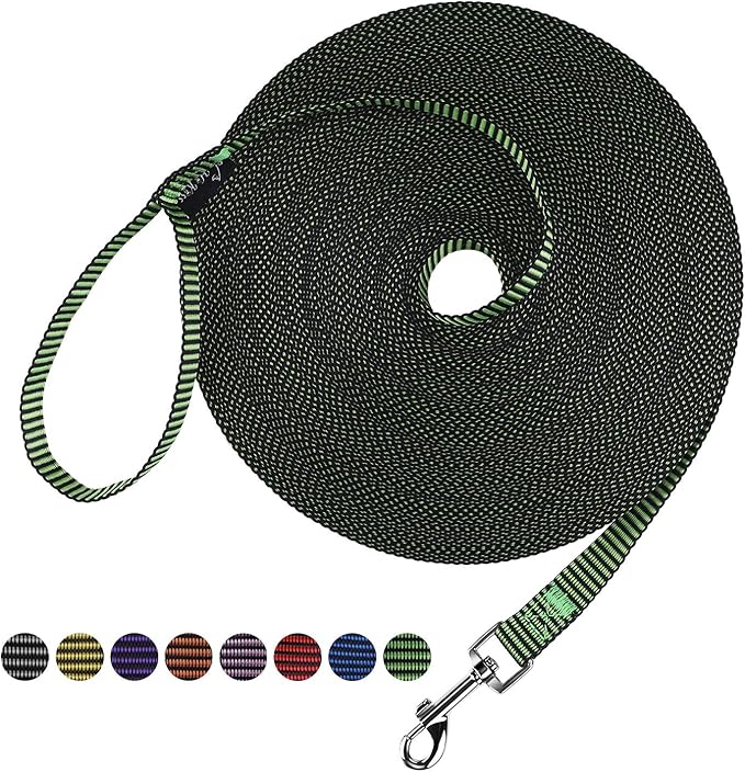 Hi Kiss Dog/Puppy Obedience Recall Training Agility Lead - 15ft 20ft 30ft 50ft 100ft Training Leash - Great for Training, Play, Camping, or Backyard(100ft,Black_Green)