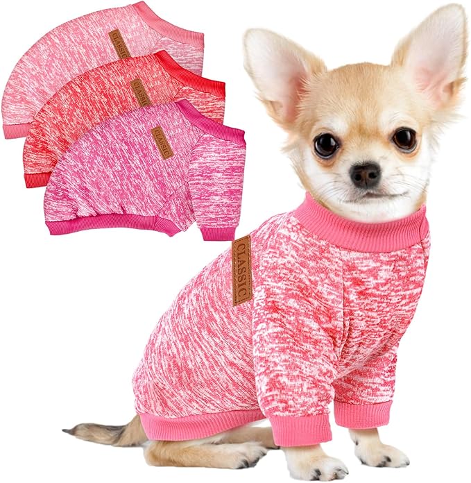 3 Pack Dog Sweaters for Small Dogs Girl Boy Winter Fleece Clothes Warm Soft Dog Sweatshirt Outfit for Dogs Cats Pet Apparel (Rose+Red+Pink, X-Small)