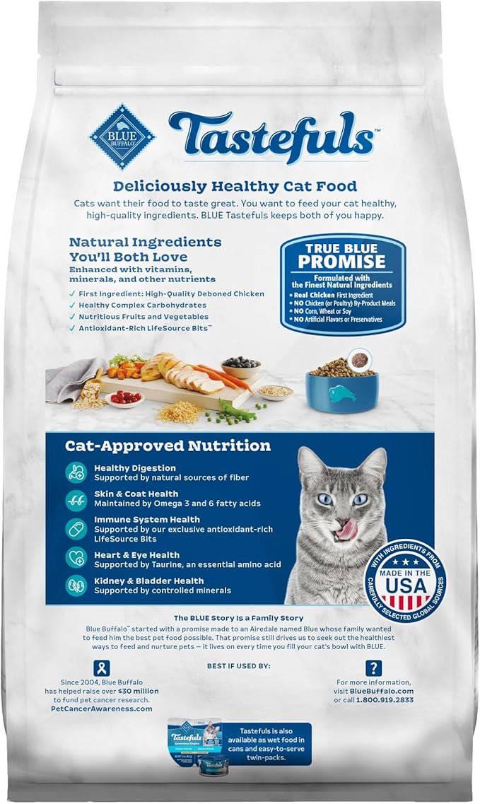 Blue Buffalo Tastefuls Adult Indoor Dry Cat Food, Chicken & Brown Rice, 3-lb Bag