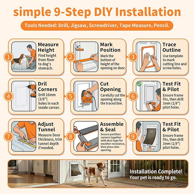 Dog Door for Large Dogs, Large White Aluminum Frame Pet Door with 2-Way Lock, Easy Install on Interior Door/Screen/Wall, Weatherproof Magnetic Flap