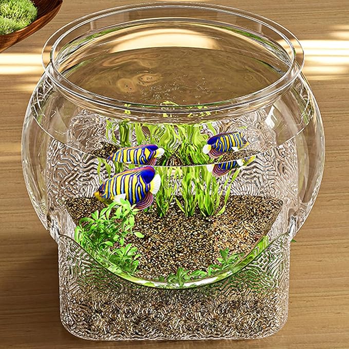 Round Clear Aquarium, Modern Compact Fish Tank, Hydroponic Planter Impact-Resistant for Home/Bedroom/Children's Room/Bathroom Desk/Workplace/Dorm