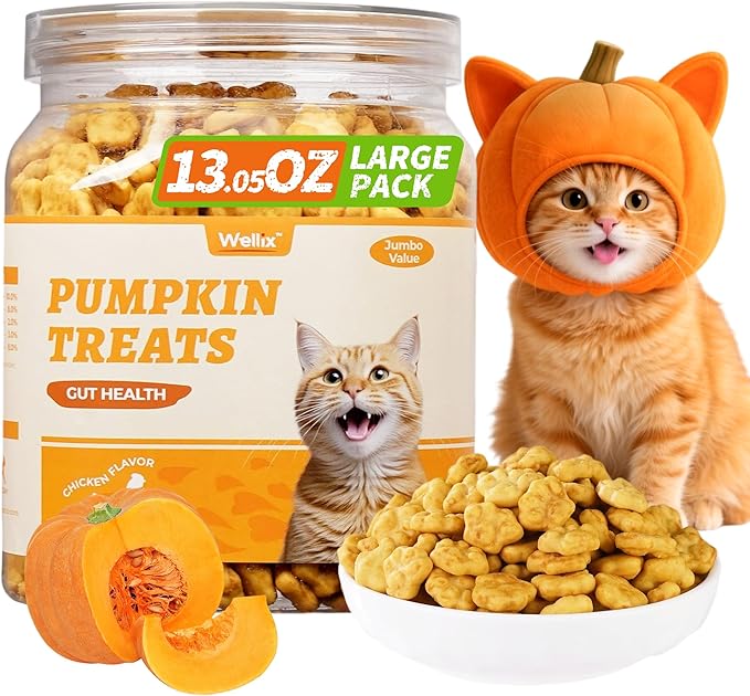 Wellix 13.05oz Healthy Cat Treats Pumpkin Flavor - Chicken Formula Stomach Sensitive Kitten Snacks for Digestive Support - Cat Constipation Relief Low Calorie Food Topper for Cats