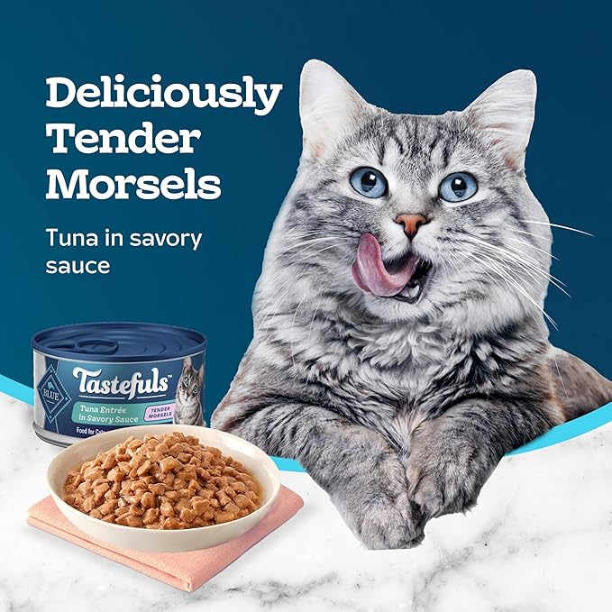 Blue Buffalo Tastefuls Wet Cat Food Morsels, Made with Natural Ingredients, Tuna, 3-oz Cans (24 Count)
