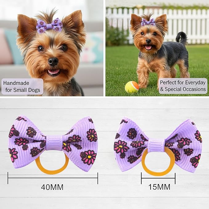 Puppy Dog Hair Bows: with Rubber Bands Small Pet Grooming Girl Doggy Accessories Gifts 60pcs (30 Pairs)
