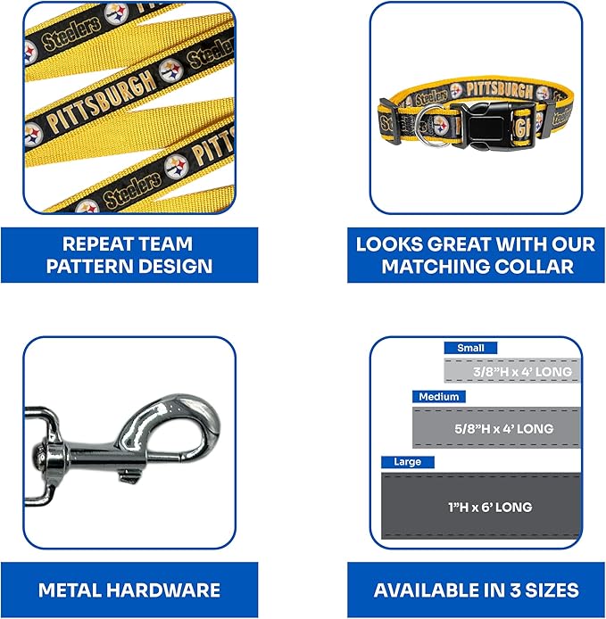NFL PET Leash Pittsburgh Steelers Dog Leash, Medium Football Team Leash for Dogs & Cats. A Shiny & Colorful Cat Leash & Dog Leash Licensed by The NFL
