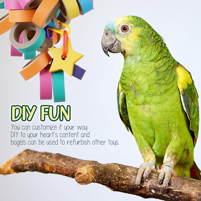 Skyygemm 36 Pcs Bagels Bird Toys Bulk for Parrots Cardboard Core Bird Toy Chewing Shredding Foraging Play Foot for Medium and Large Parrot Mini Macaws African Greys Cockatoos