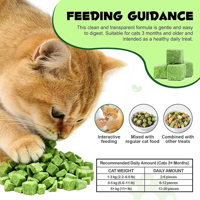 Cat Grass Treats, Freeze-Dried Cat Grass Pellets for Cats, 80g (2.82 OZ) | Natural Hairball Control, Digestive Support & Dental Care | Chicken & Fish Oil Recipe | No Artificial Additives