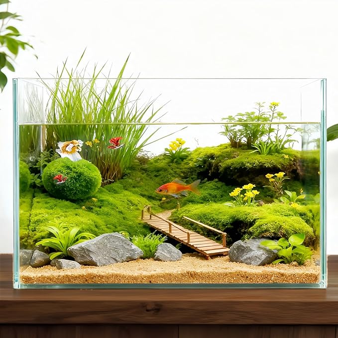 3 Gallon Glass Fish Tank, Small Betta Fish Aquarium, Ultra Clear Rectangular Glass Bowl for Shrimp, Mini Desktop Aquatic Planting Cube for Goldfish Snails, Easy to Clean