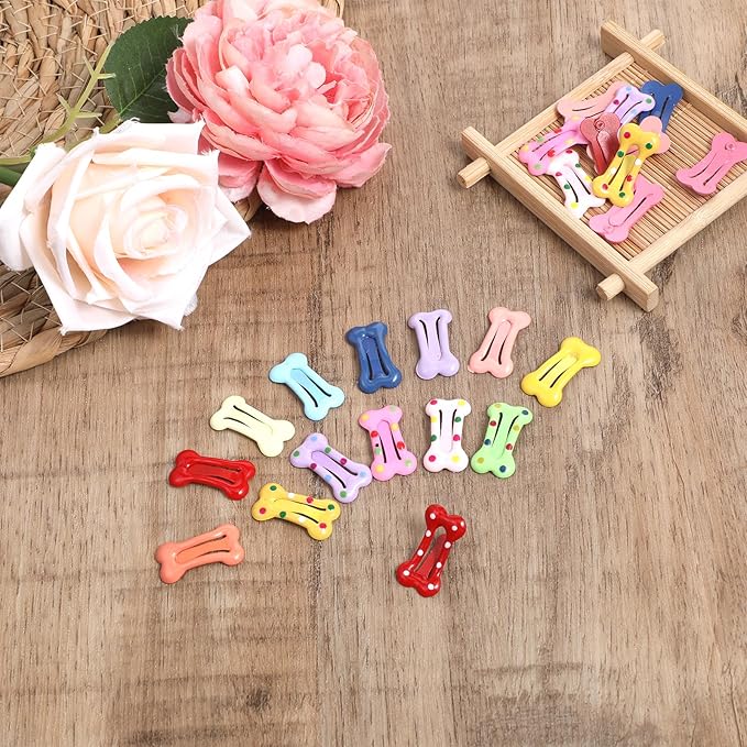50PCS Bone Hair Clips, 1" Girl Dog Pin Colorful Pet Supplies Small Hair Clips for Dog Grooming Deals Apparel Girl Accessories Para Perros Puppy Accessories