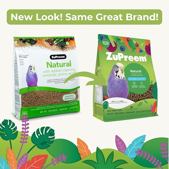 ZuPreem Natural Bird Food, Bird Feed Pellets for Parakeets, Budgies, Parrotlets, & Doves, ZuPreem Core Nutrition, Made in USA, Added Vitamins, Parakeet Food, Budgie Feed, (Small, 2.25 lb Bag)
