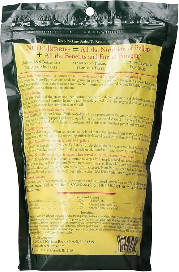 Lafeber Tropical Fruit Nutri-Berries Parrot Food 10 oz bag (2 Pack)