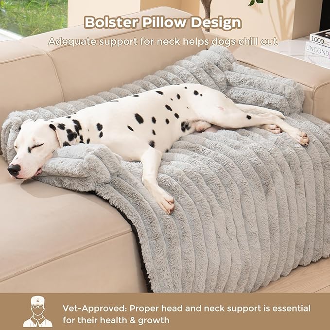 Avont Dog Bed Mat for Couch, Warm Fluffy Calming Sofa Topper Furniture Protector for Small Medium Large Dogs Cats with Removable Washable Cover -Lightgrey(L)
