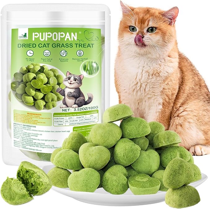 Cat Grass Teething Sticks, 3.52oz Edible Freezed Drying Cat Grass Treats, Cats Snacks for Hairball Removal and Dental Care M