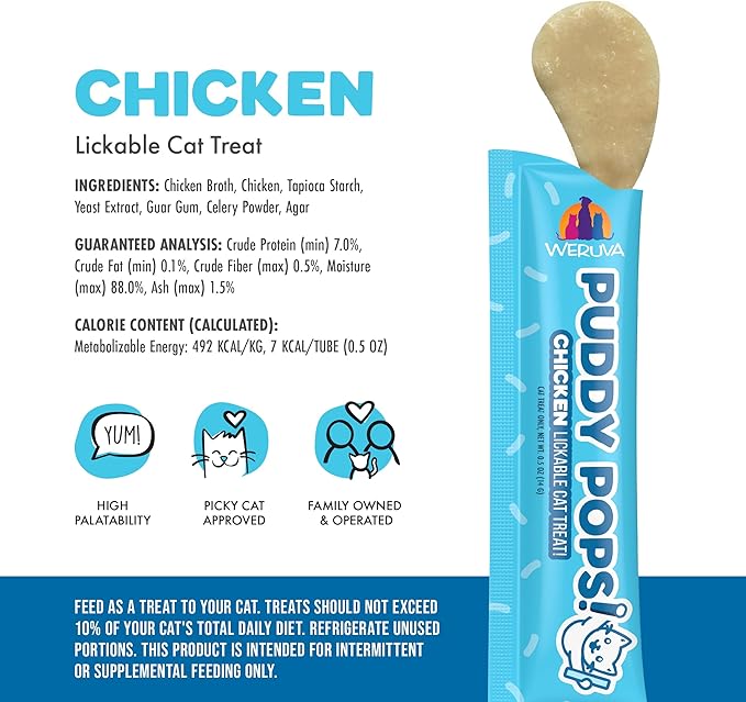 Weruva Puddy Pops, Chicken Lickable Cat Treats, 0.5oz Tube, Pack of 5