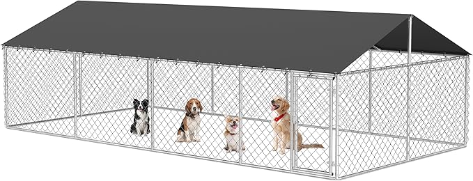 Outdoor Dog Enclosure Heavy Duty Dog Kennel House Mesh Dog Big Cage Pet Kennel Steel Fence with Secure Lock(236”x 118”)