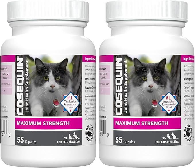 Nutramax Cosequin for Cats Joint Health Supplement,Contains Glucosamine for Cats,Plus Chondroitin,Supports Healthy Joints,for-All Breeds and Sizes,Sprinkle Capsules,55 Count (Pack of 2)