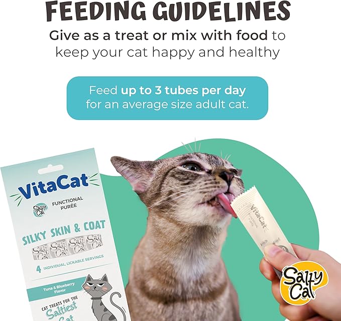 Salty Cat VitaCat Silky Skin & Coat Natural Tuna & Blueberry Functional Tube Treats for Cats (12 Pack)