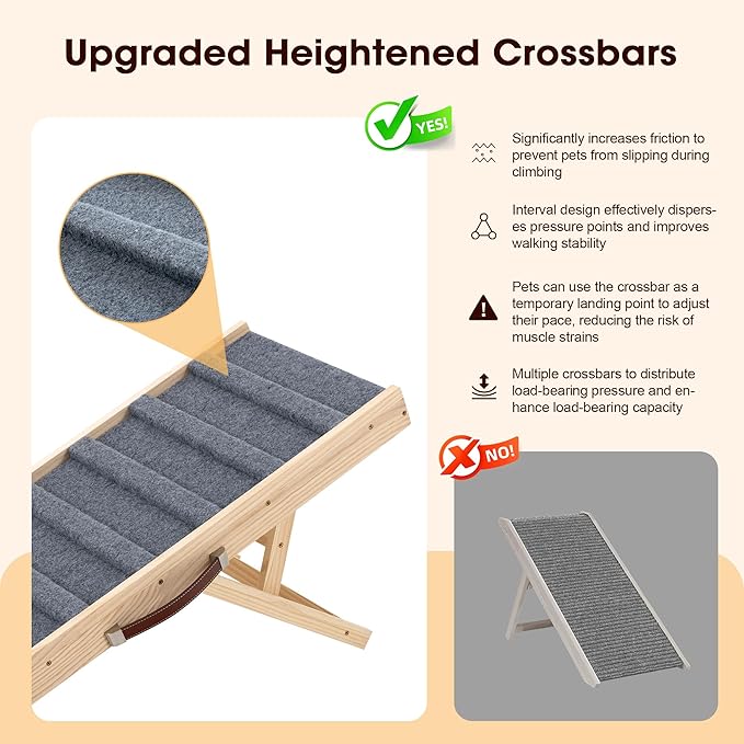 Dog Ramp for Bed, 51.2" Long Wooden Pet Ramp for Small & Large Dogs, 5 Adjustable Heights 14.2" to 28" with Anti-Slip Carpet & Carrying Handle Holds, Portable Dog ramps for Car, Bed, Couch, Outdoor