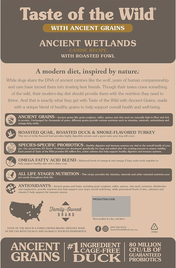 Taste of the Wild Ancient Wetlands Canine Recipe with Roasted Fowl and Ancient Grains 5lb