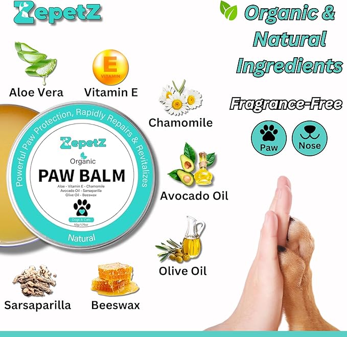 Lick-Safe Organic Paw & Nose Balm for Dogs, Cats & More – All-Natural, Hypoallergenic – Heals, Protects & Restores Dry, Cracked Dog Paws, Snouts & Elbows – Aloe, Avocado Oil, Beeswax – 1.75 oz
