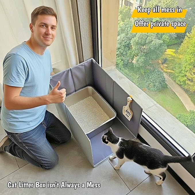 Cat Litter Box Enclosure, Keep All Mess in, Open Top High Side, Extra Large Water Resistance Splash Guard for Cat Litter Boxes