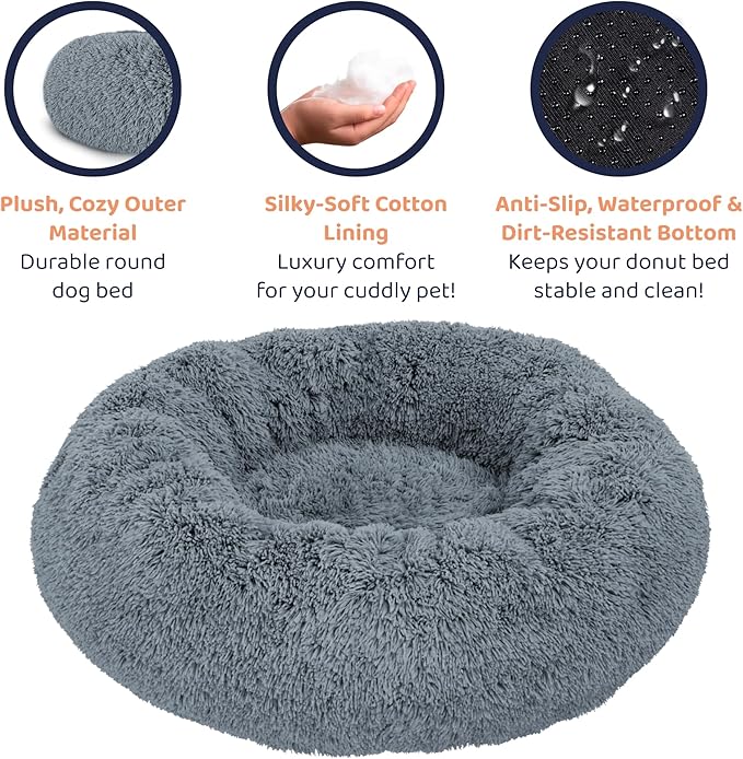 Donut Dog Bed - Premium Comfort for Anxiety Relief - Fluffy & Calming Design with Ultra-Plush Support | Cozy Round Dog Bed with Super Soft Circle Style (Dark Grey, Medium)