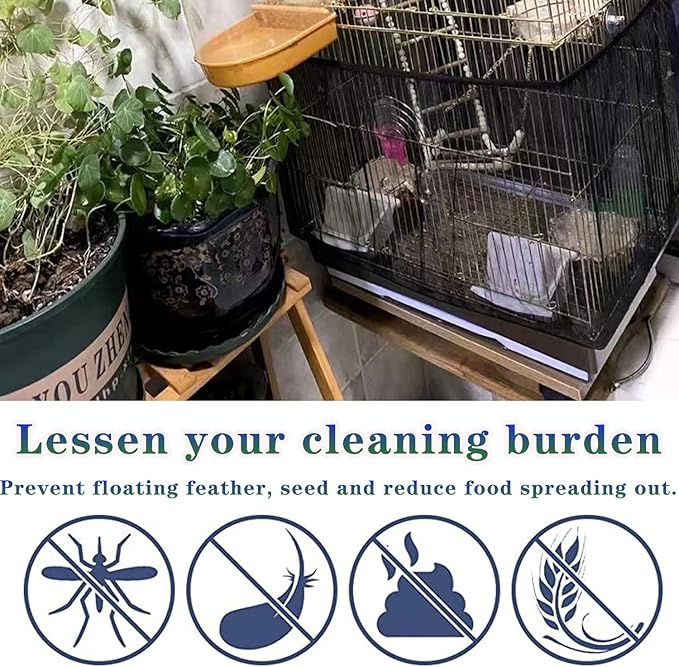 Bird Cage Seed Catcher, Large Bird Cage Skirt Guard, Adjustable Soft Nylon Mesh Bird Cage Netting for Round Square Bird Cages Circumference 60-86Inch